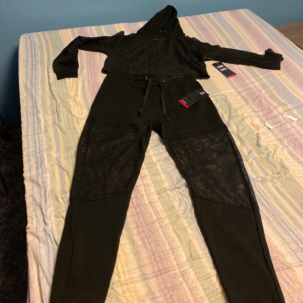 Black Mesh Sweatsuit Set